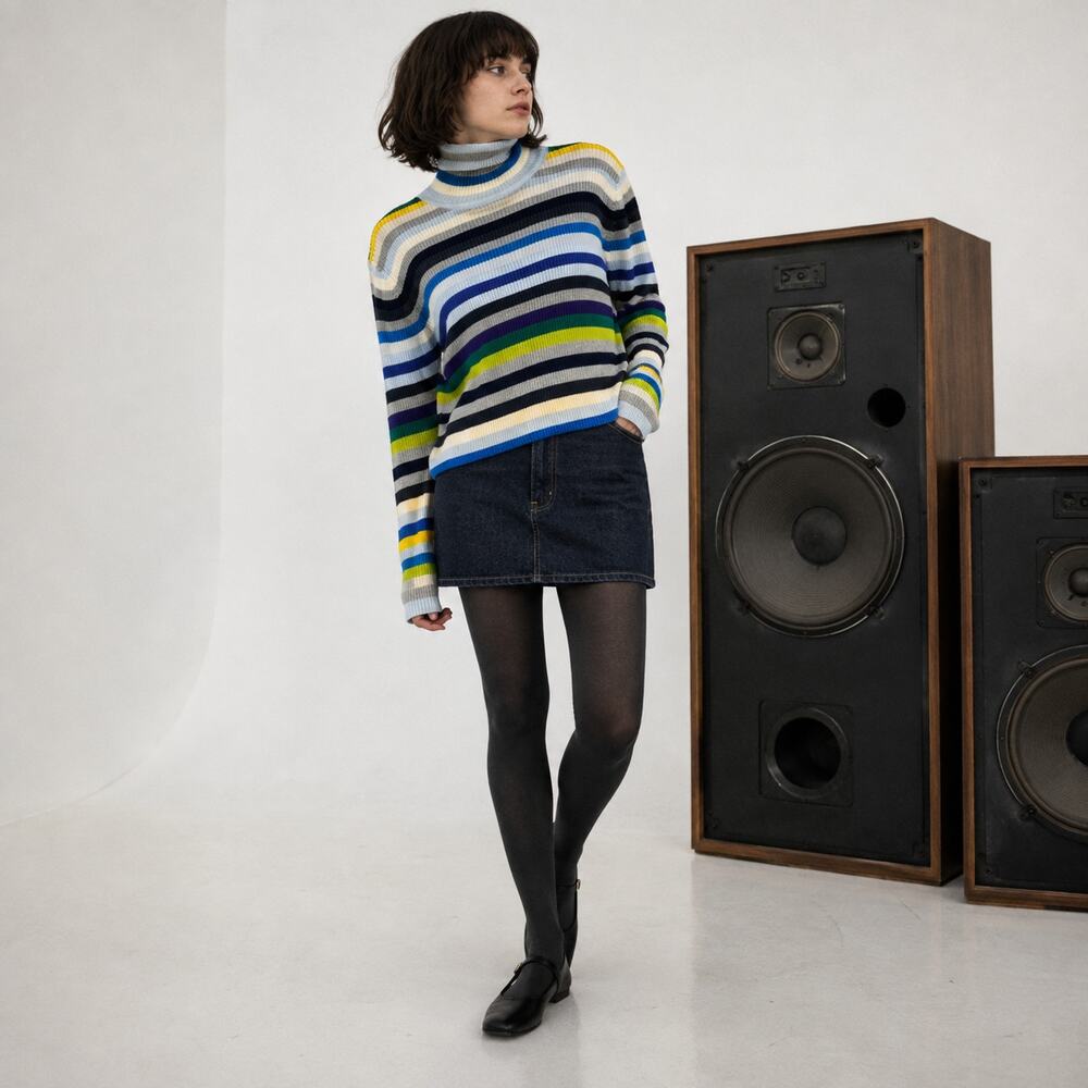 St. John’s Bay Multicolor Striped Ribbed Turtleneck Sweater XL